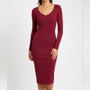 🍓NWT Lulus Burgundy ribbed bodycon  midi dress
